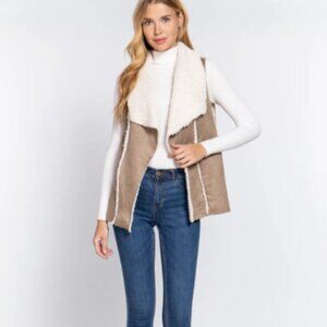 Faux Fur Vest Sherpa Tan Cream Open Front Design Lab Lord & Taylor Size XS